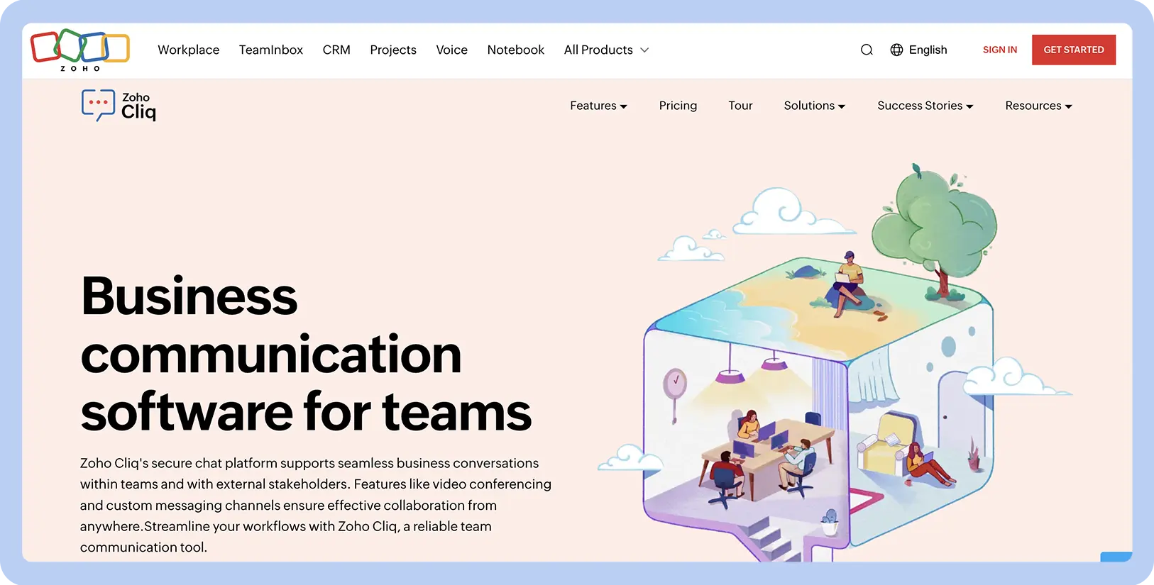 Screenshot of Zoho Cliq website