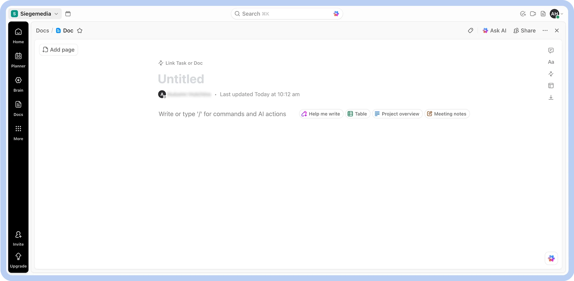 A screenshot of ClickUp Docs.